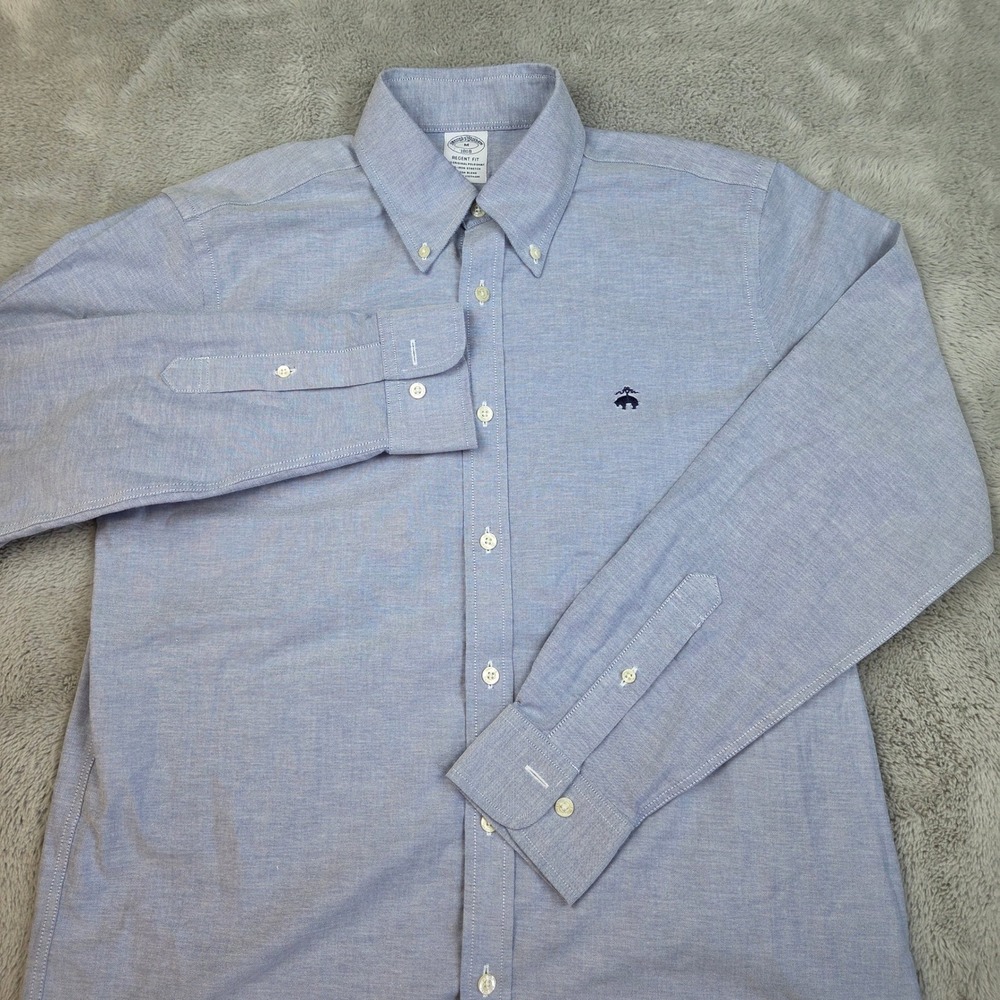 Brooks Brothers Regent Fit Button Down Mens Sz M Non-Iron Stretch Oxford Blue